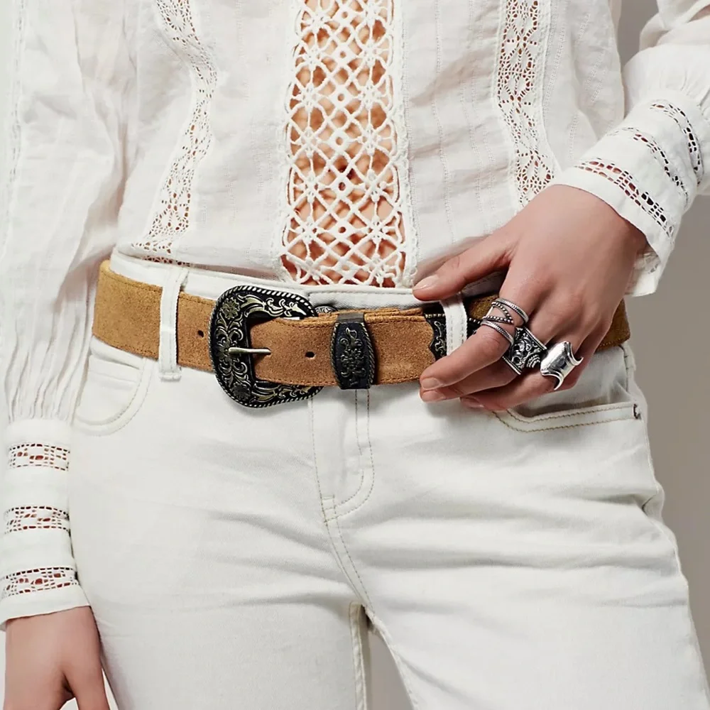 NWT Free People Black Rock Western Belt in Tan